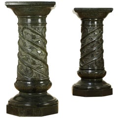 Large Pair of Italian Green Marble Pedestals, 19th Century