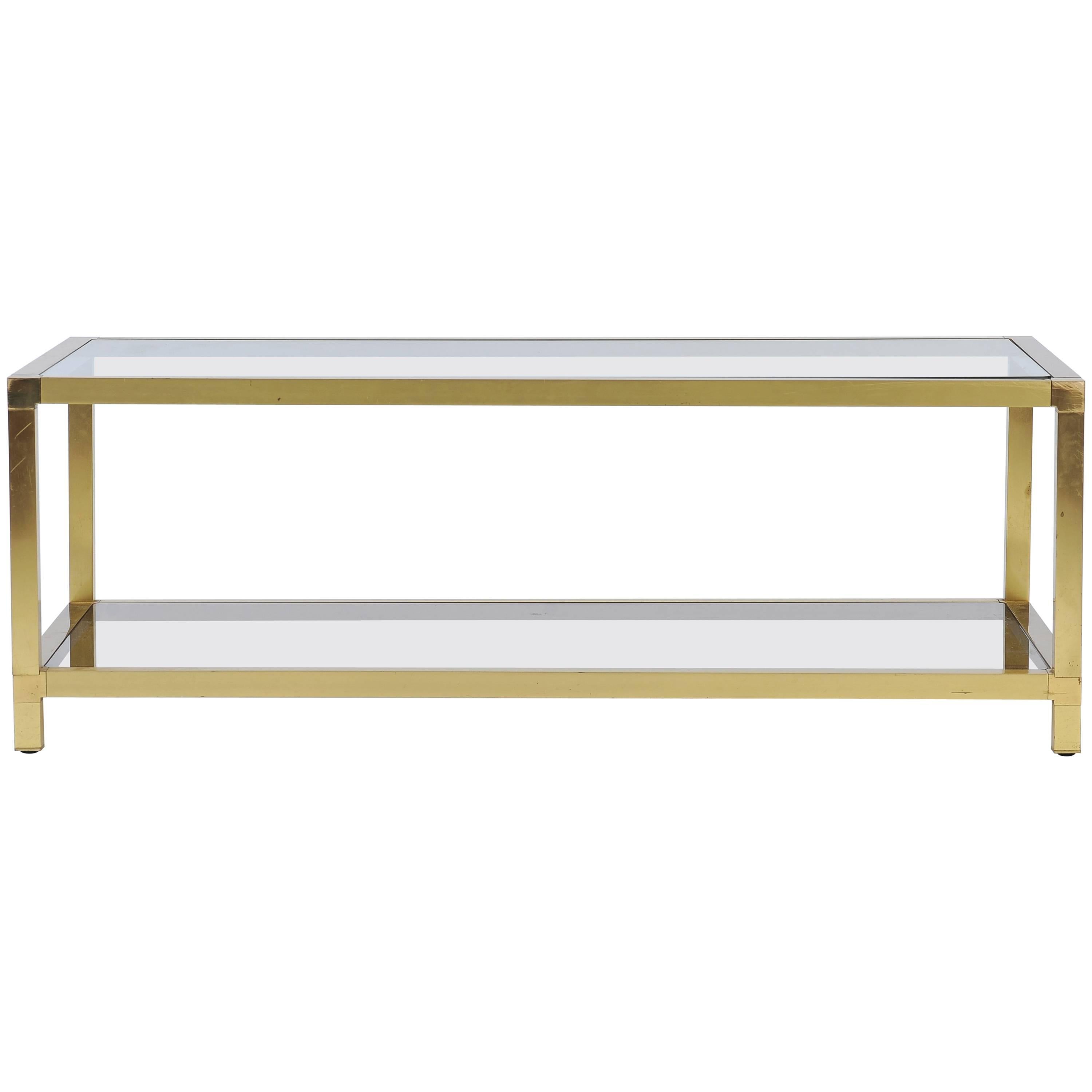 French 1970s Brass Two-Tiered Coffee Table