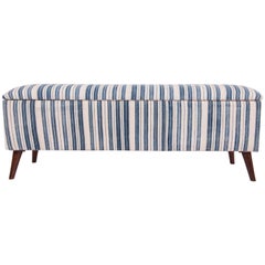 Antique Bench, Upholstered with an Early 20th Century Mazandaran Indigo Jajim