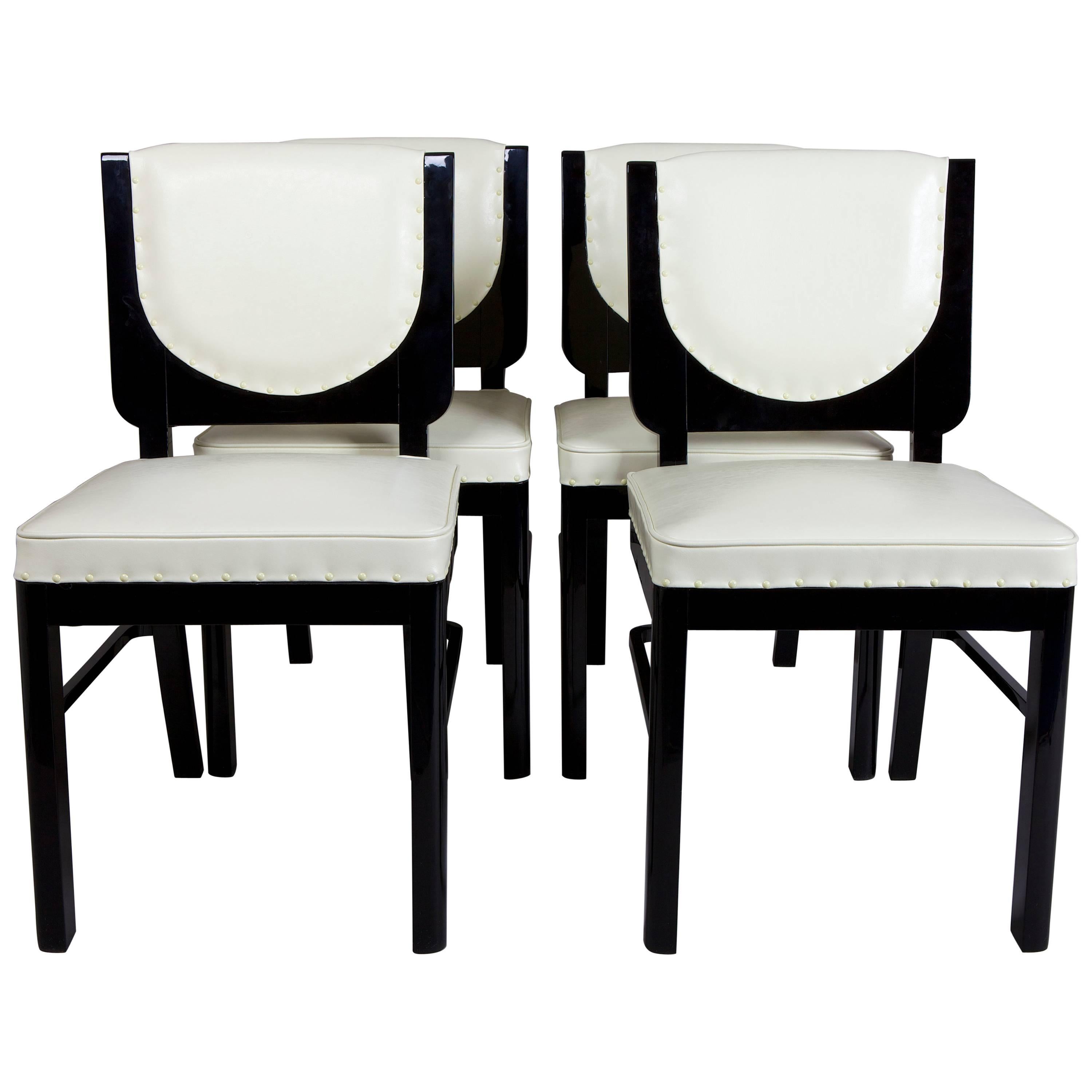 Completely restored ArtDeco French Ebony Set of Chairs, 4 pcs, Period: 1920-1929