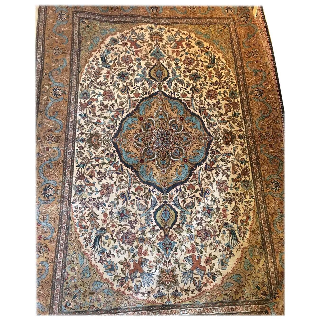 Stunning 20th Century Silk Hereke Carpet, Turkish 
