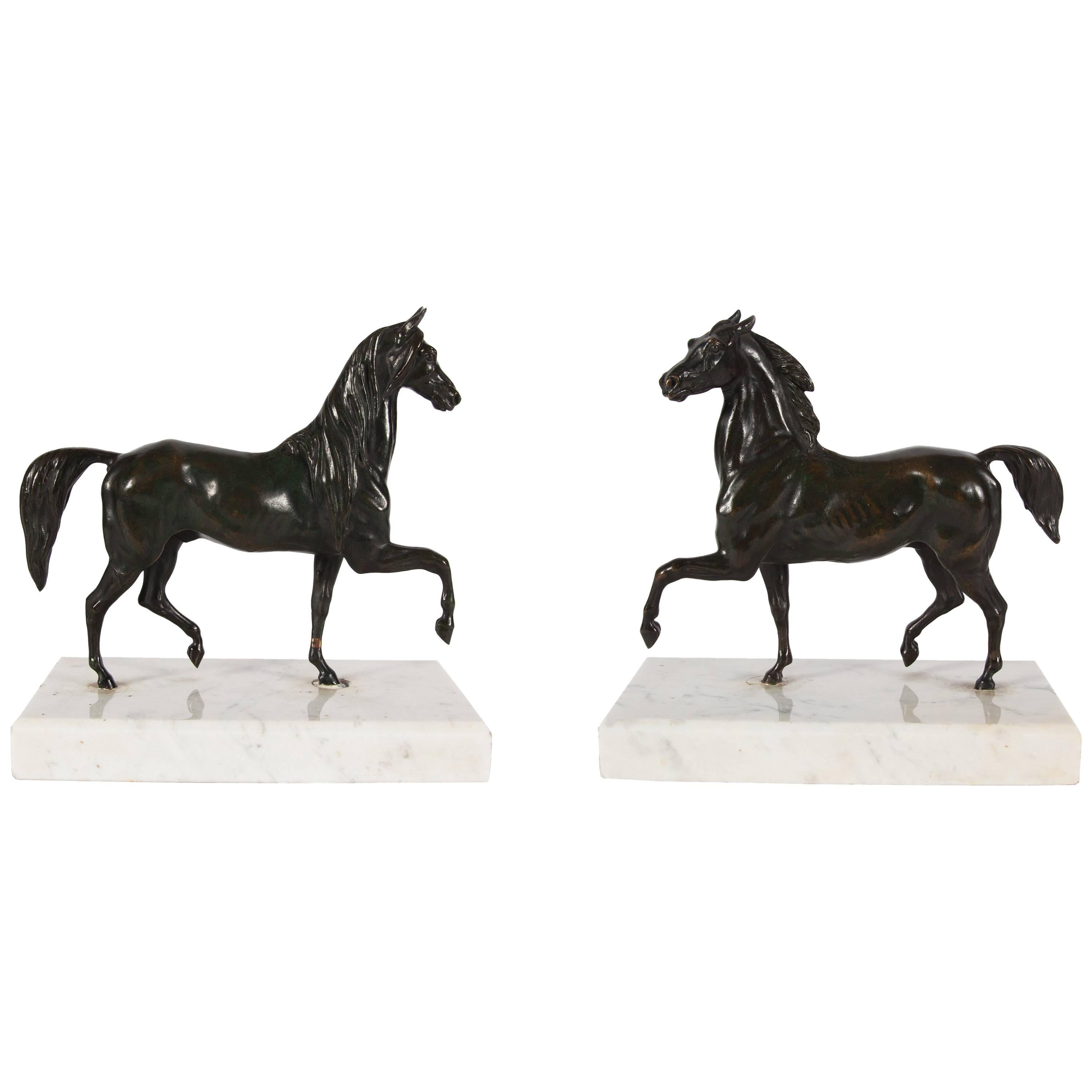 Pair of Antique Bronze Equestrian Sculptures
