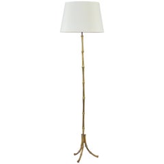 French 1950s Brass Stylized Bamboo Floor Lamp