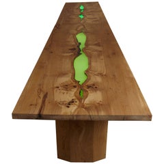 Dining Table, live edged resin, book matched English oak, by Jonathan Field 