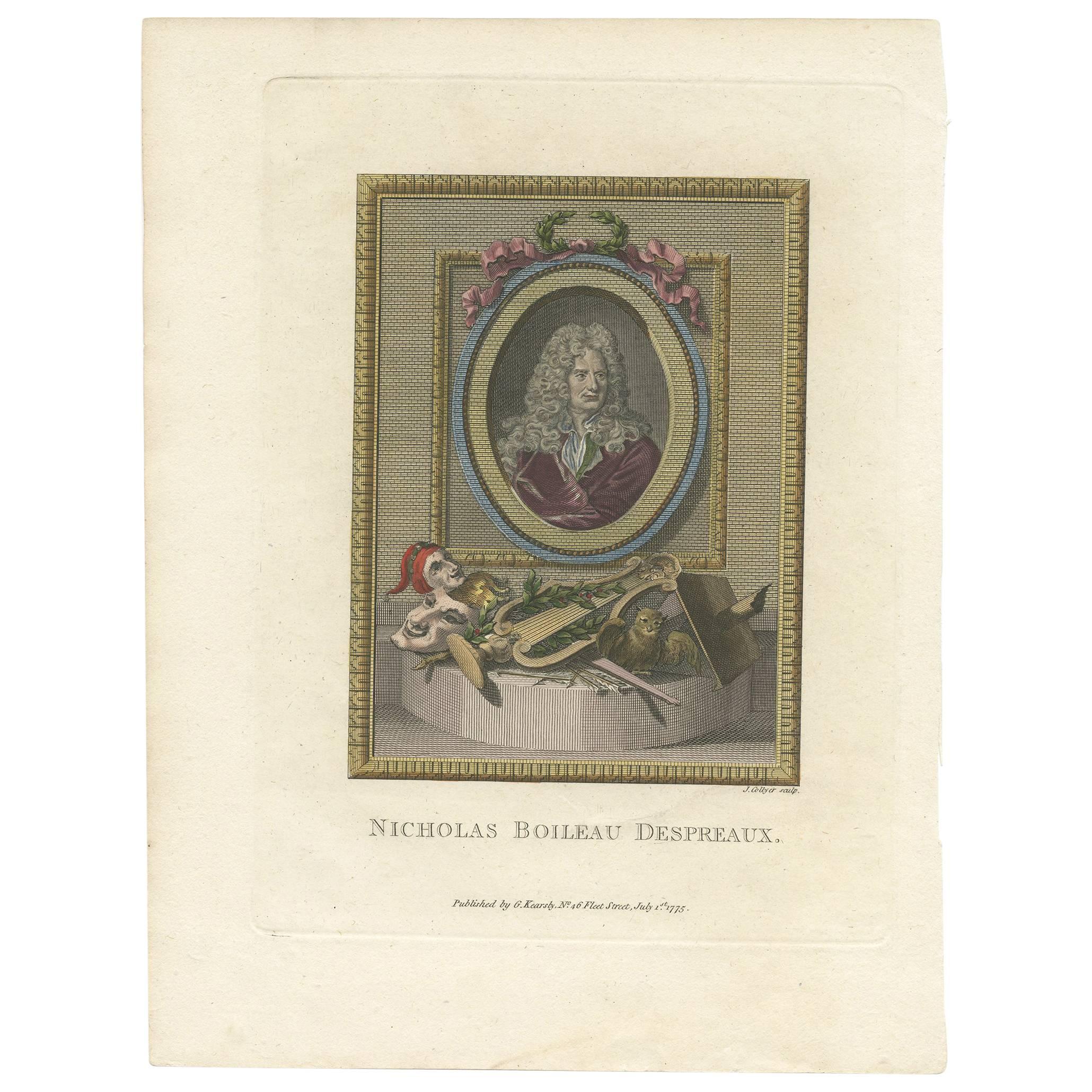 Antique Portrait of Nicolas Boileau-Despreaux by J. Collyer, 1775 For Sale