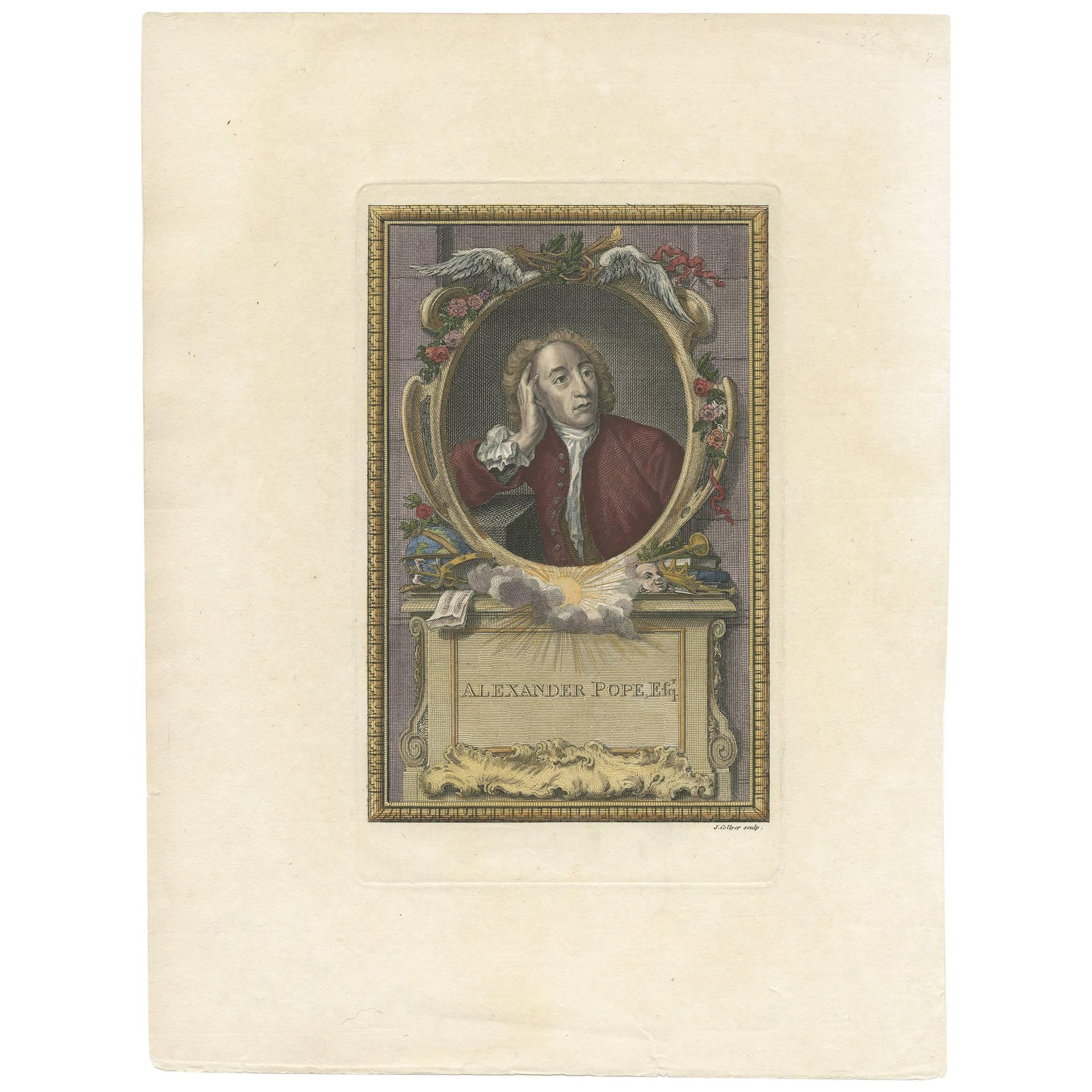 Antique Portrait of Alexander Pope by J. Collyer For Sale