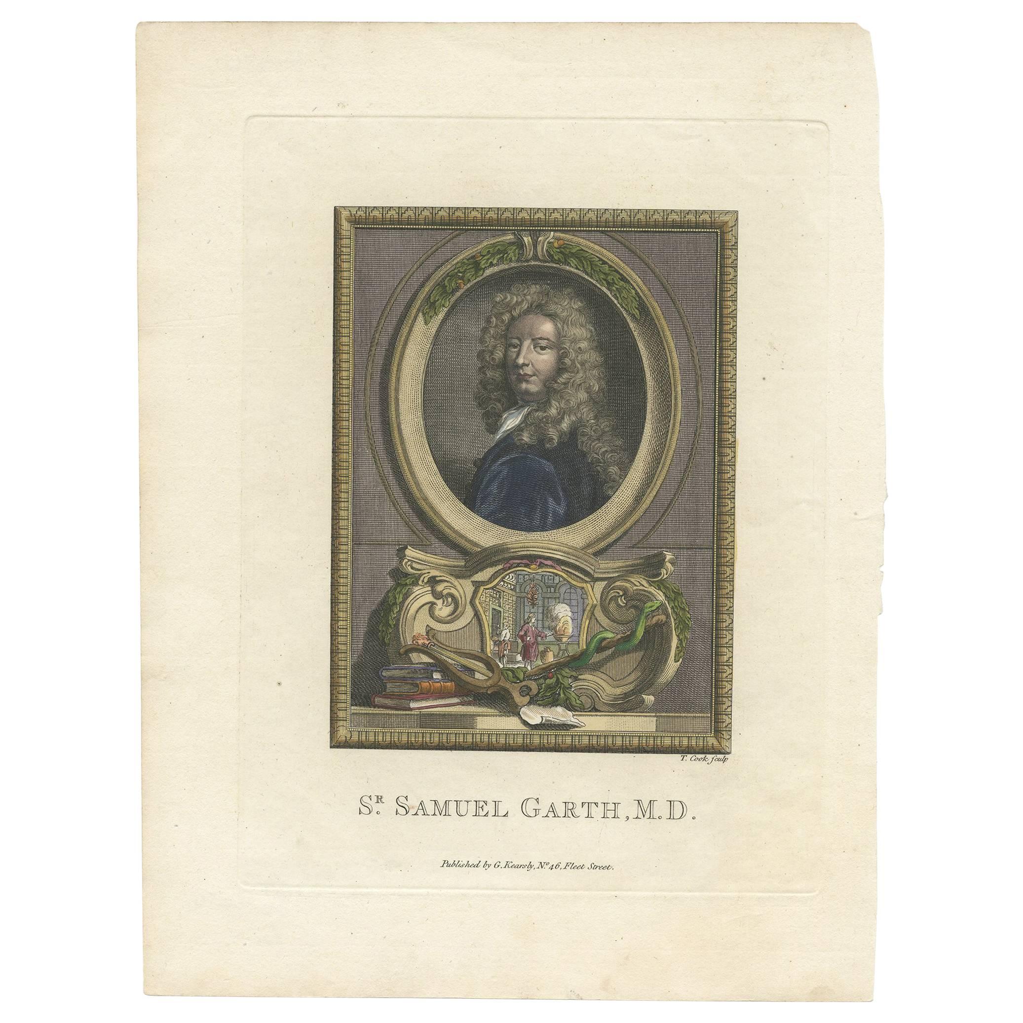 Antique Portrait of Sir Samuel Garth by T. Cook, circa 1775