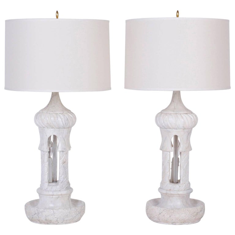 Pair of Alabaster Table Lamps For Sale at 1stDibs