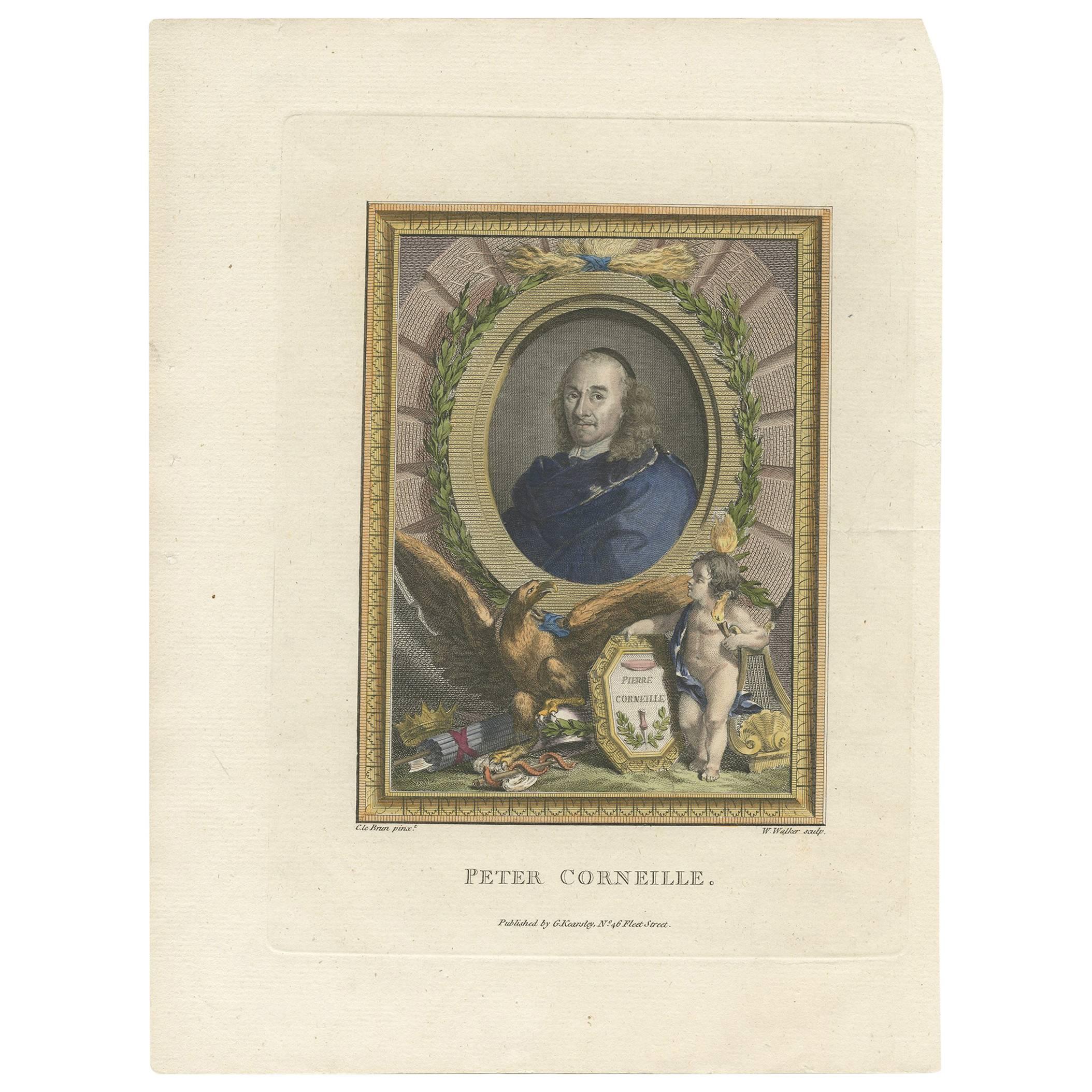Antikes antikes Porträt von Peter „oder Pierre“ Corneille von W. Walker, um 1775