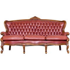 Barock Chesterfield Sofa Red Brown Leather Three-Seat Couch Vintage Rivets