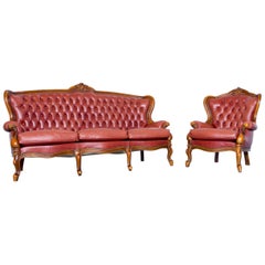 Barock Chesterfield Sofa Red Brown Leather Three-Seat Couch Vintage Rivets