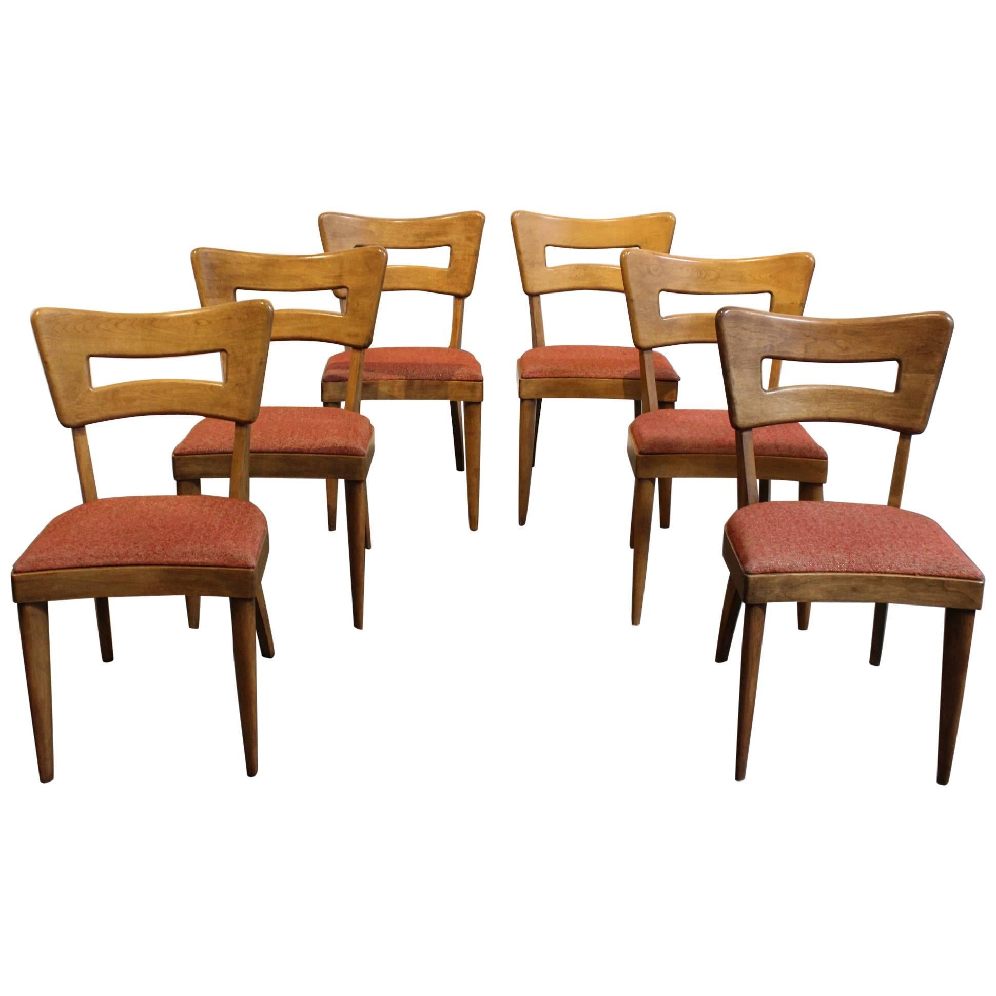 Set of Six Iconic Mid-Century Modern Heywood-Wakefield "Dog-Bone" Dining Chairs For Sale