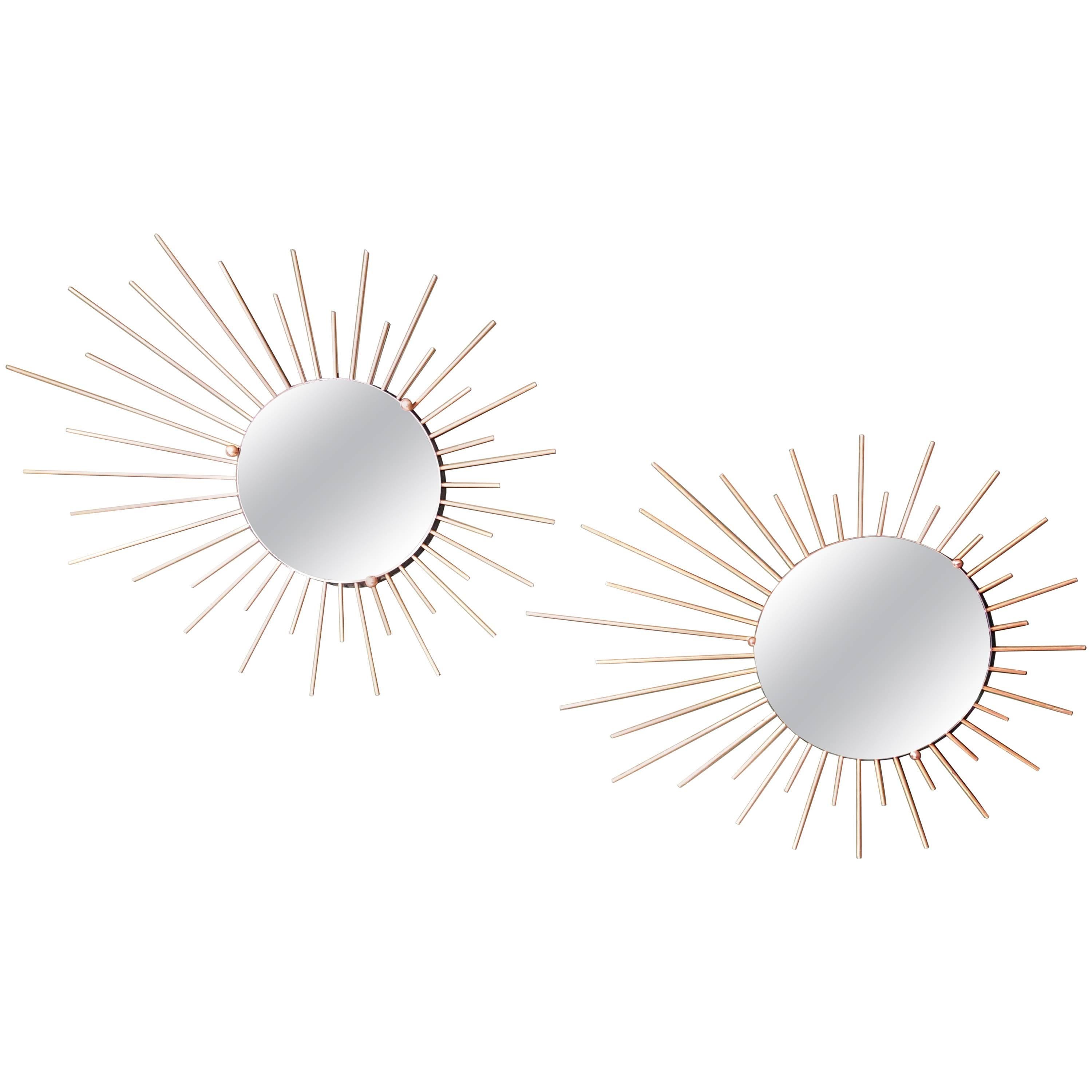 Pair of 20th Century, French Round Mirrors Made of Brass, 1960s For Sale