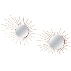 Pair of 20th Century, French Round Mirrors Made of Brass, 1960s