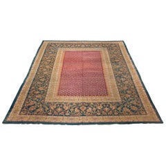 Antique Maroon and Turquoise Indian Agra Area Rug