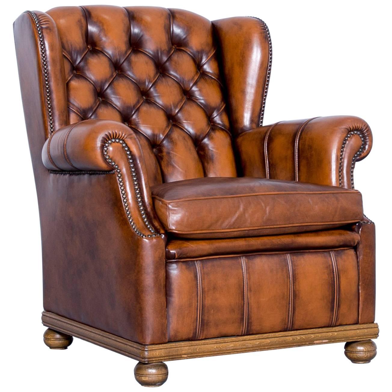 Chesterfield Armchair Leather Brown One Seat Couch Retro Vintage Rivets