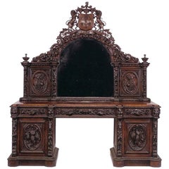 English Victorian Period Carved Oak Sideboard and Mirror