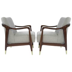 Gio Ponti Style Sculptural Walnut Lounge Chairs