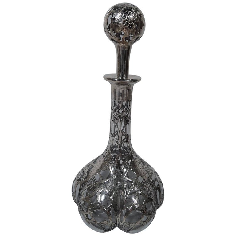 Antique Alvin Glass Silver Overlay Wine Decanter with Grapes For Sale ...