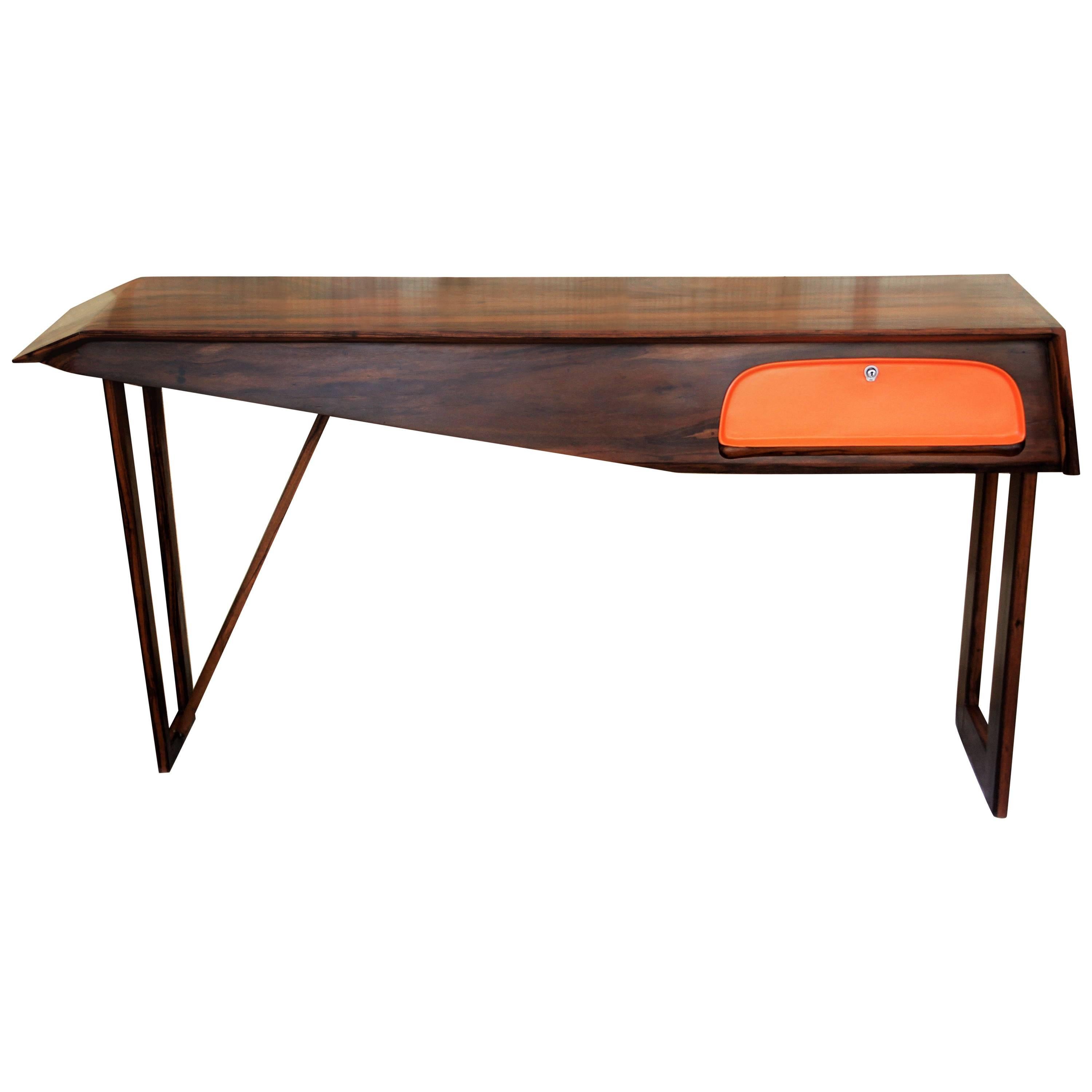 Modern Console Table in Hardwood and Steel, Brazilian Design, Single Edition For Sale