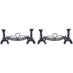 Pair of 19th Century Celtic Design Iron Andirons with Fire Grate