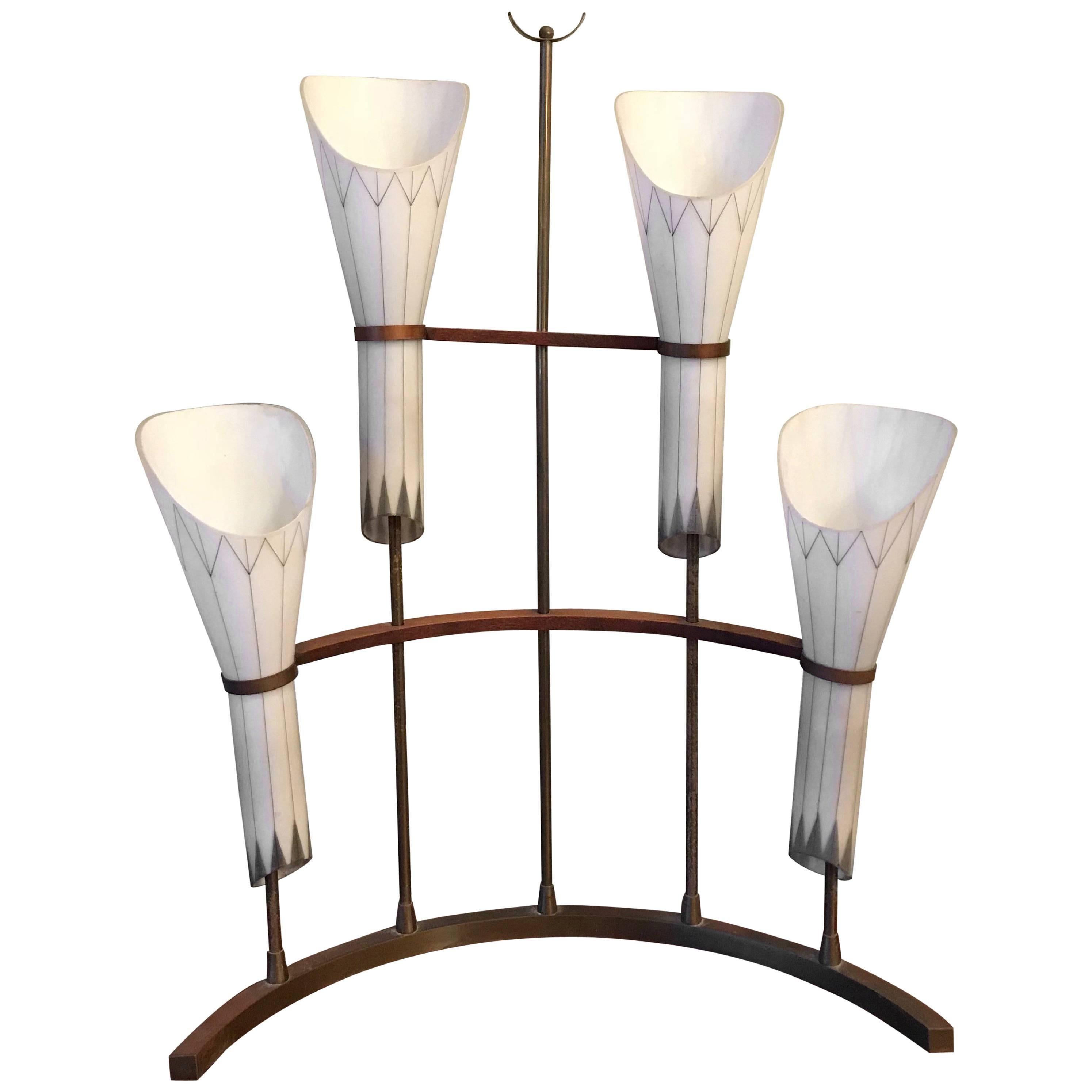 Unusual Hand-Painted Frosted Glass Crescent Shape Table Lamp