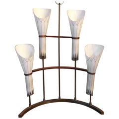 Unusual Hand-Painted Frosted Glass Crescent Shape Table Lamp