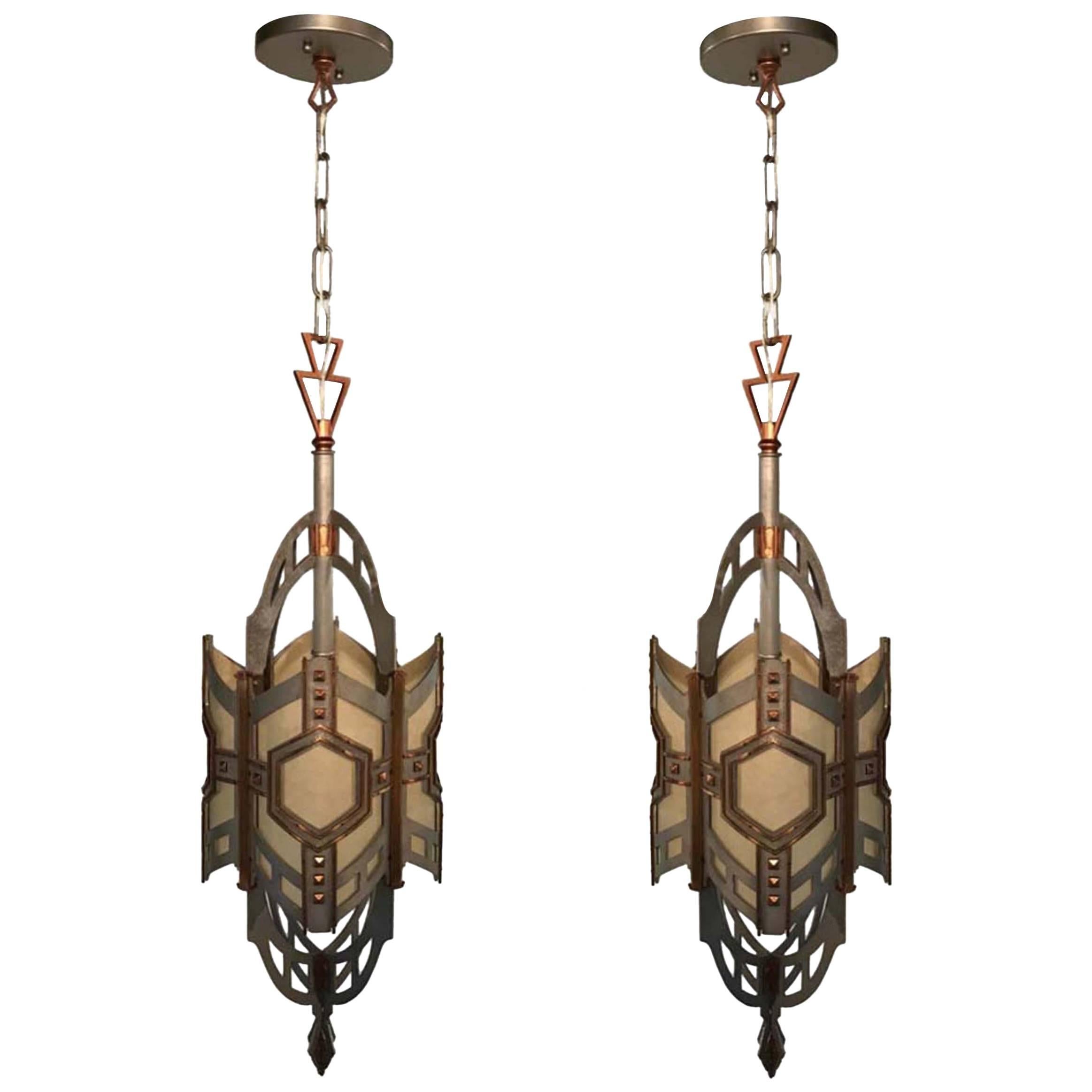 Pair of American Art Deco Lantern Fixtures For Sale
