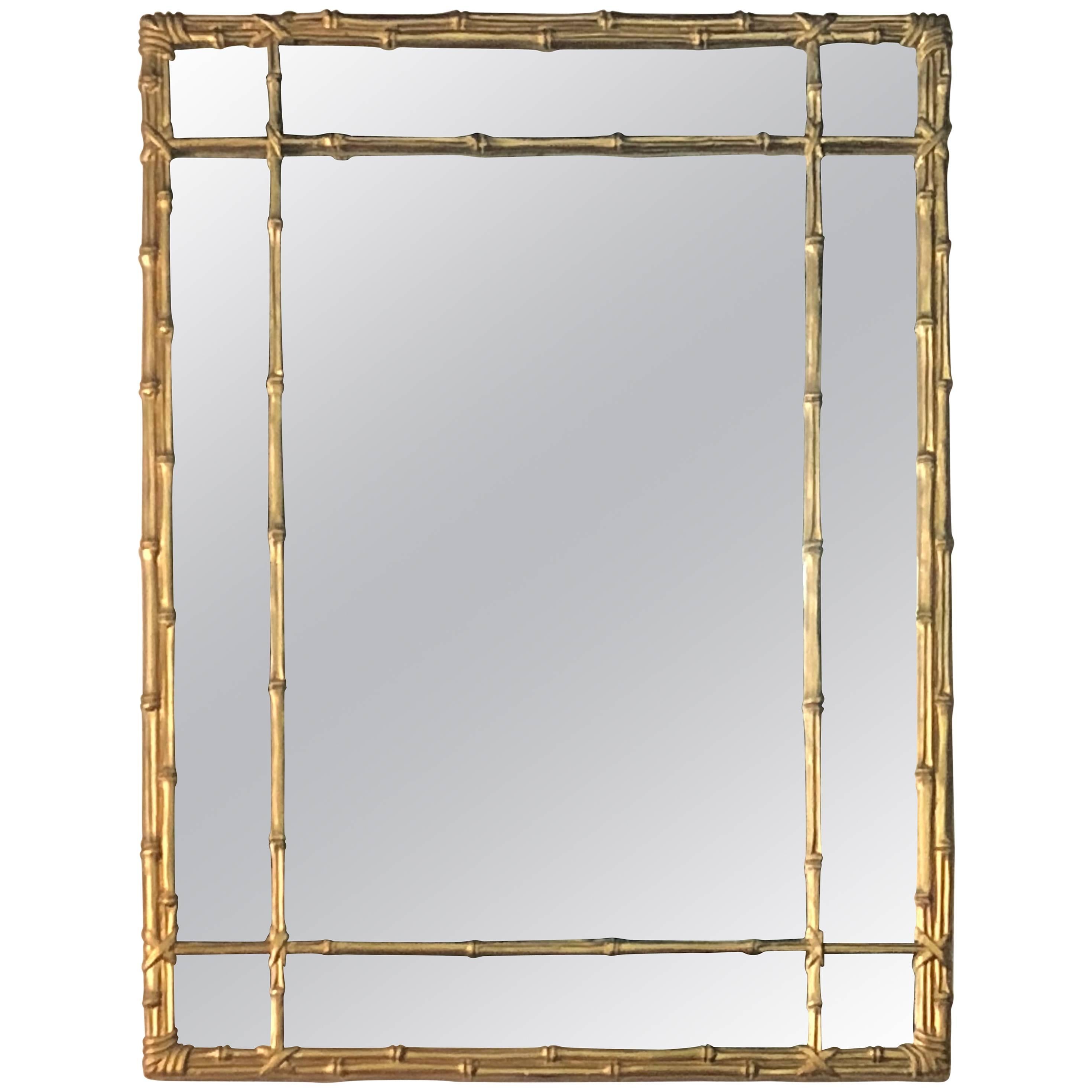 Vintage a Faux Bamboo Gold Wall Mirror Hollywood Regency