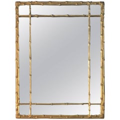 Vintage a Faux Bamboo Gold Wall Mirror Hollywood Regency