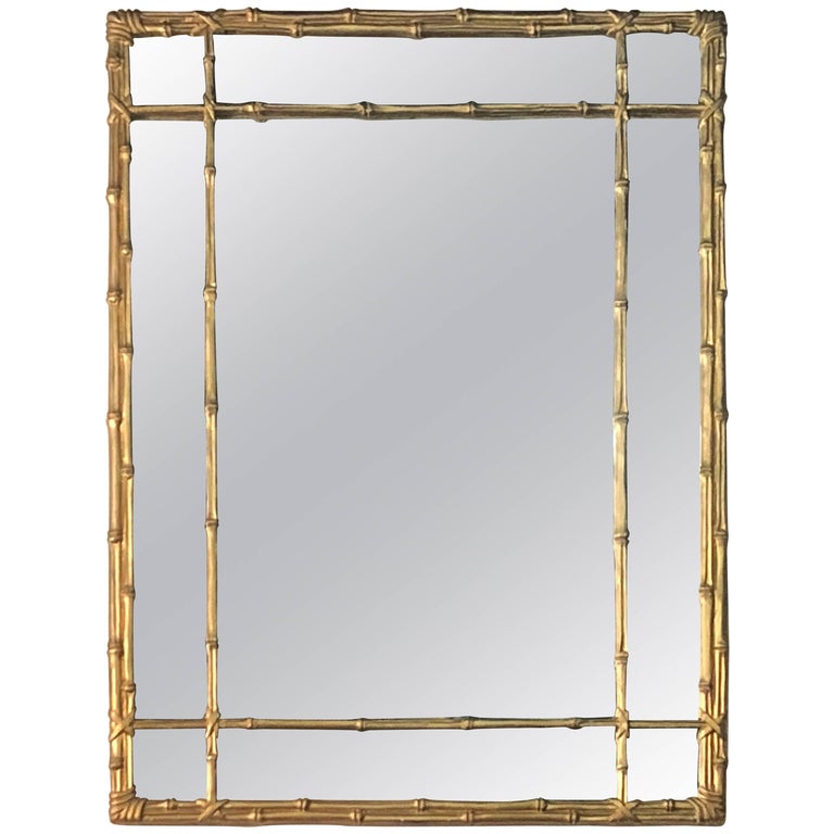 Vintage a Faux Bamboo Gold Wall Mirror Hollywood Regency at 1stDibs