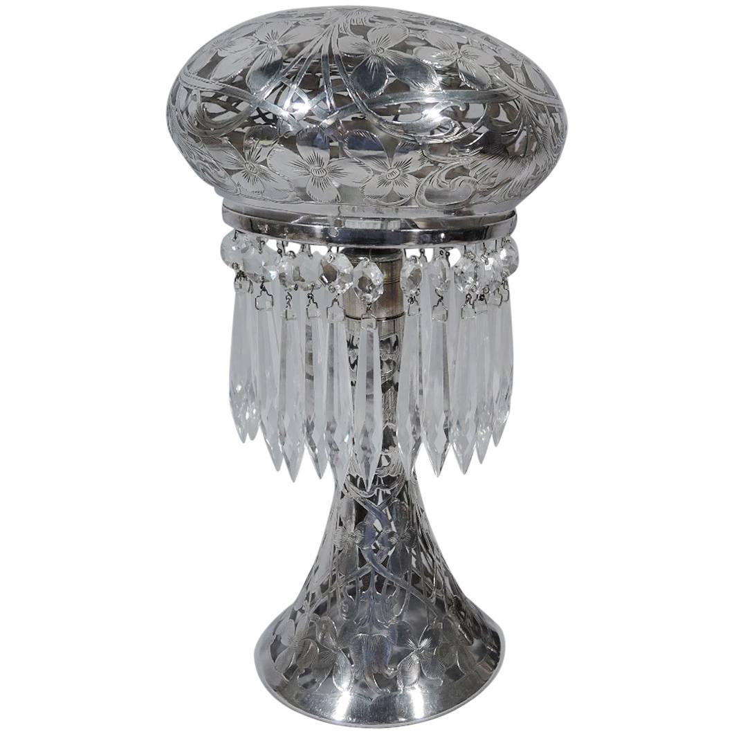 One of a Kind Antique American Silver Overlay Table Lamp