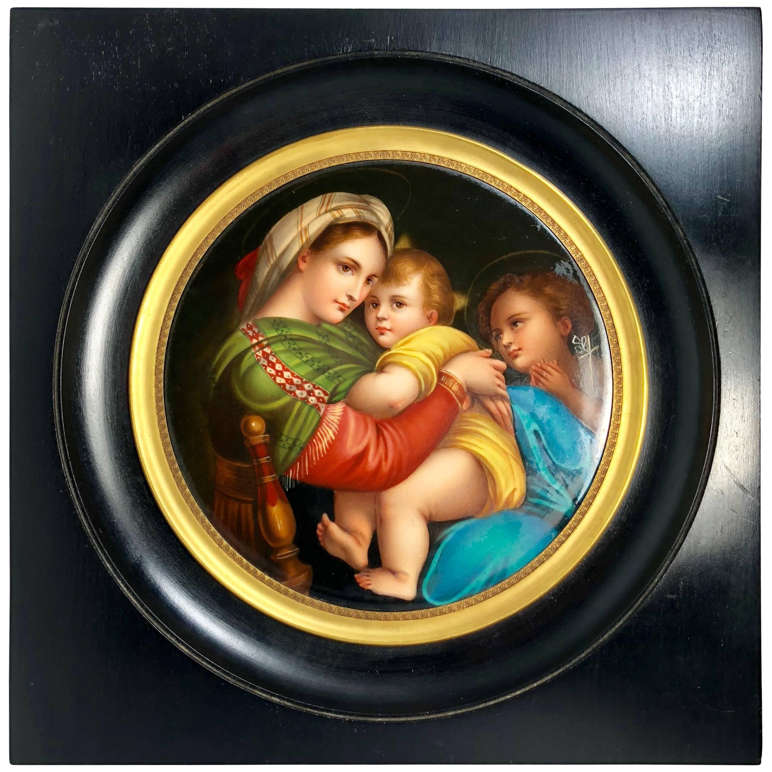 Antique Italian Hand-Painted Porcelain of Madonna and Child, circa 1900