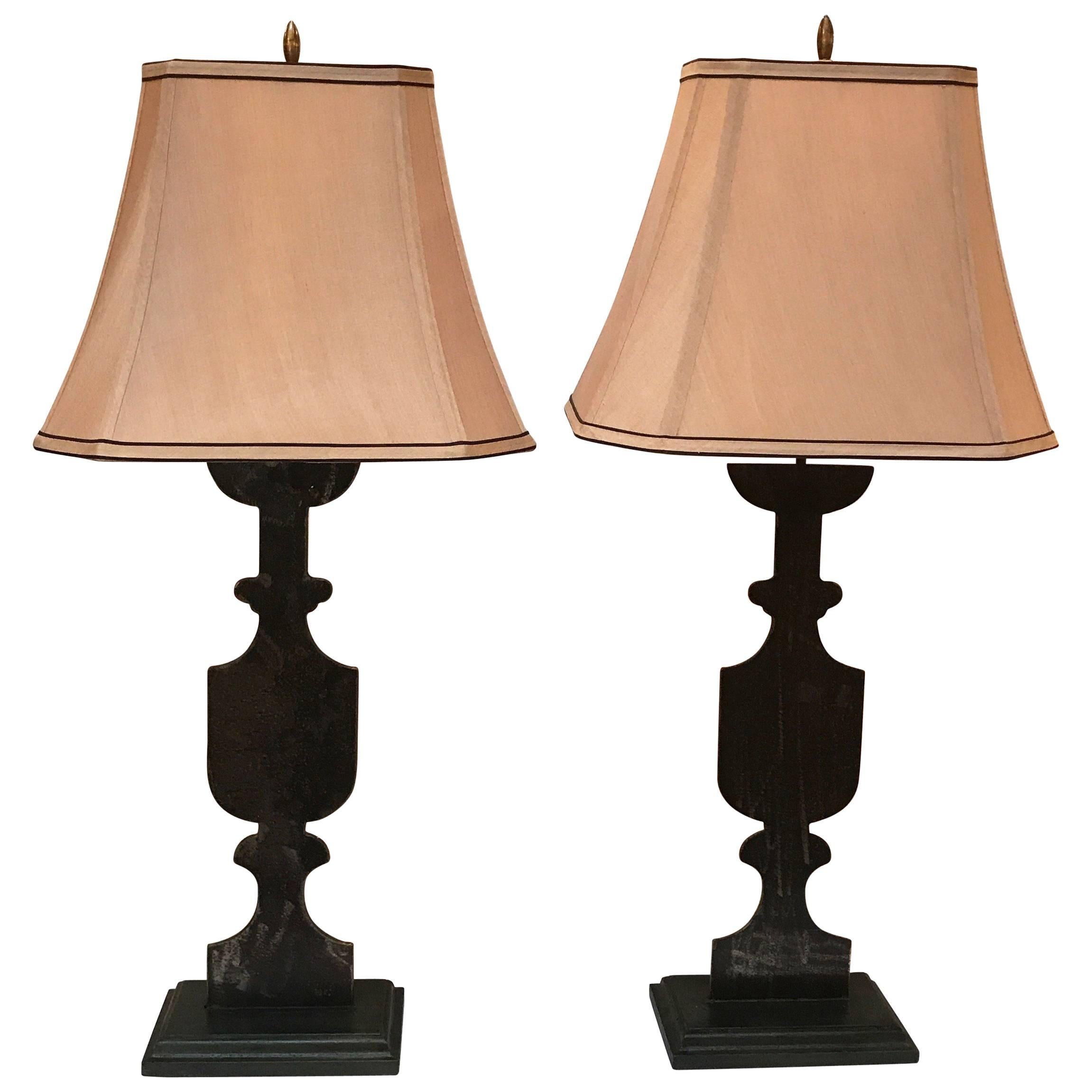 Pair of French Industrial Steel Urn Lamps