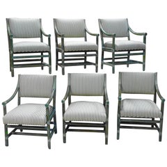 Green Rattan Armchairs by McGuire Furniture Set of Six