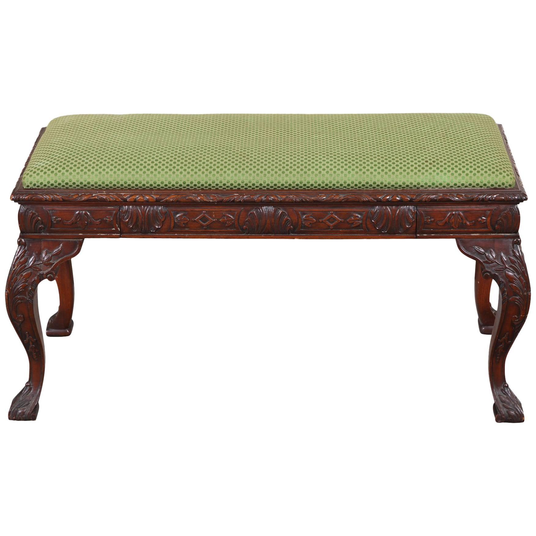 Heavily Carved Mahogany George II Style Bench