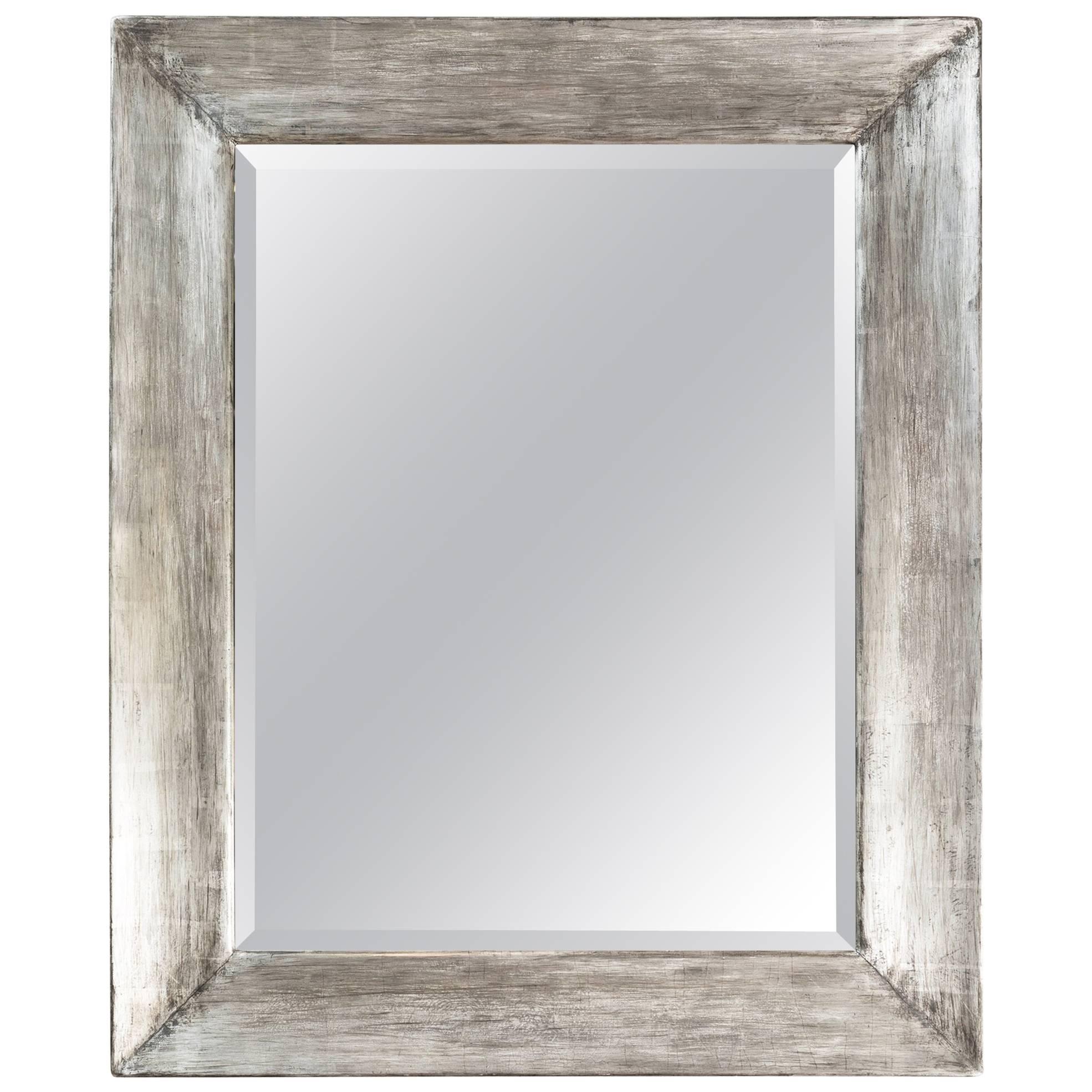 Paul Marra Distressed Silver Frame Mirror For Sale