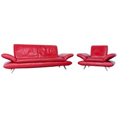 Koinor Rossini Designer Three-Seat and Chair Sofa Set Leather Red Function
