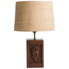 Primitive Hand-Carved Wood Table Lamp