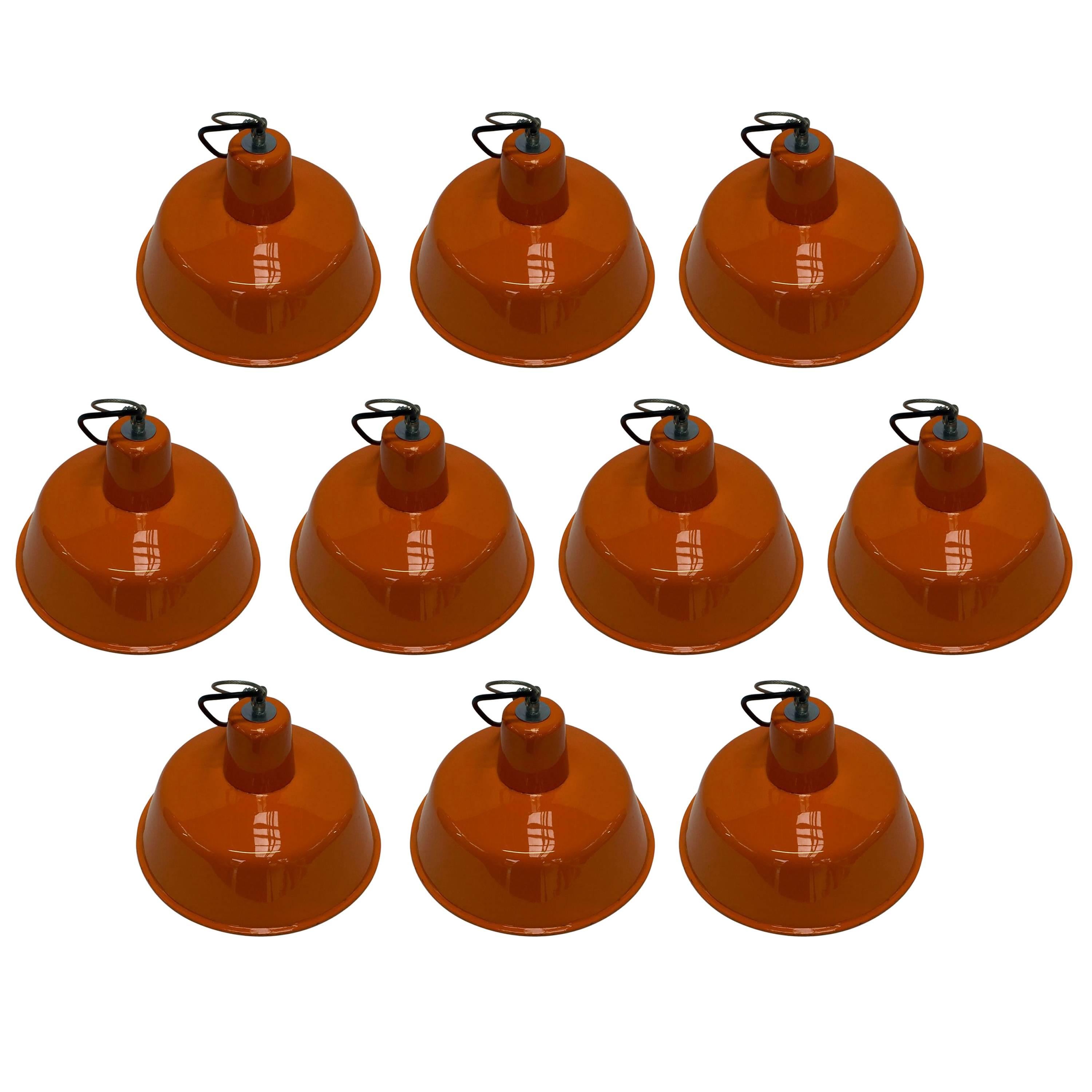 French Vintage Big  Industrial Round Orange  Enameled Pendants