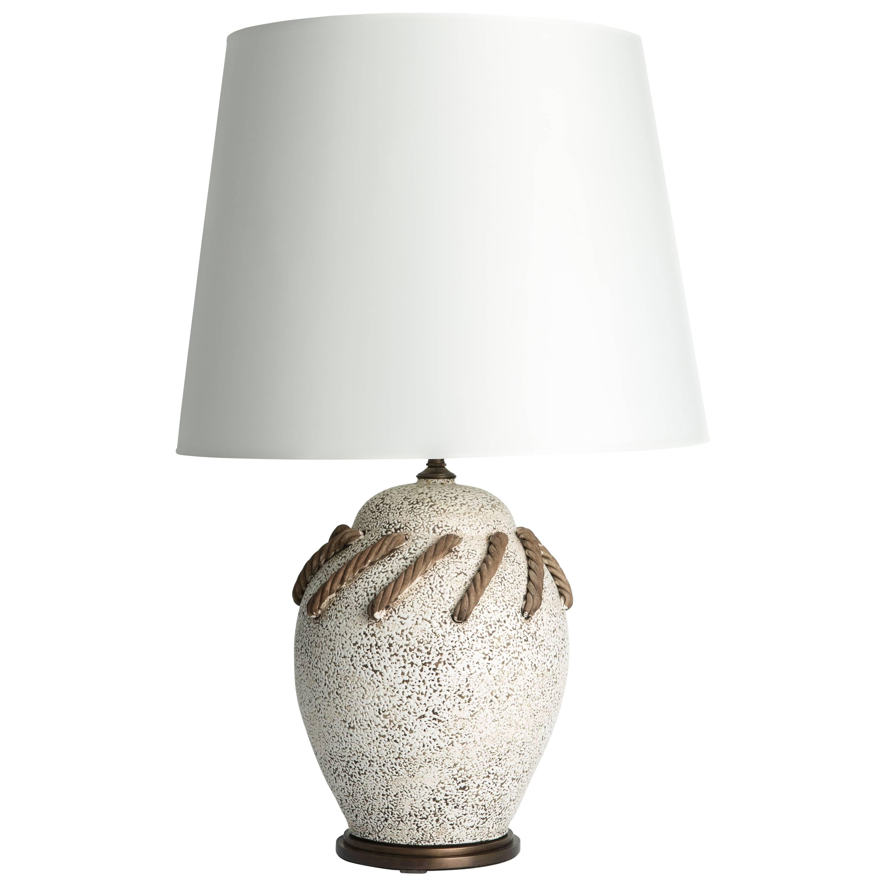 French Ceramic Table Lamp with Rope Motif