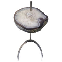 Side or Cocktail Table, Brazilian Agate, Adjustable Height Stainless Steel Base