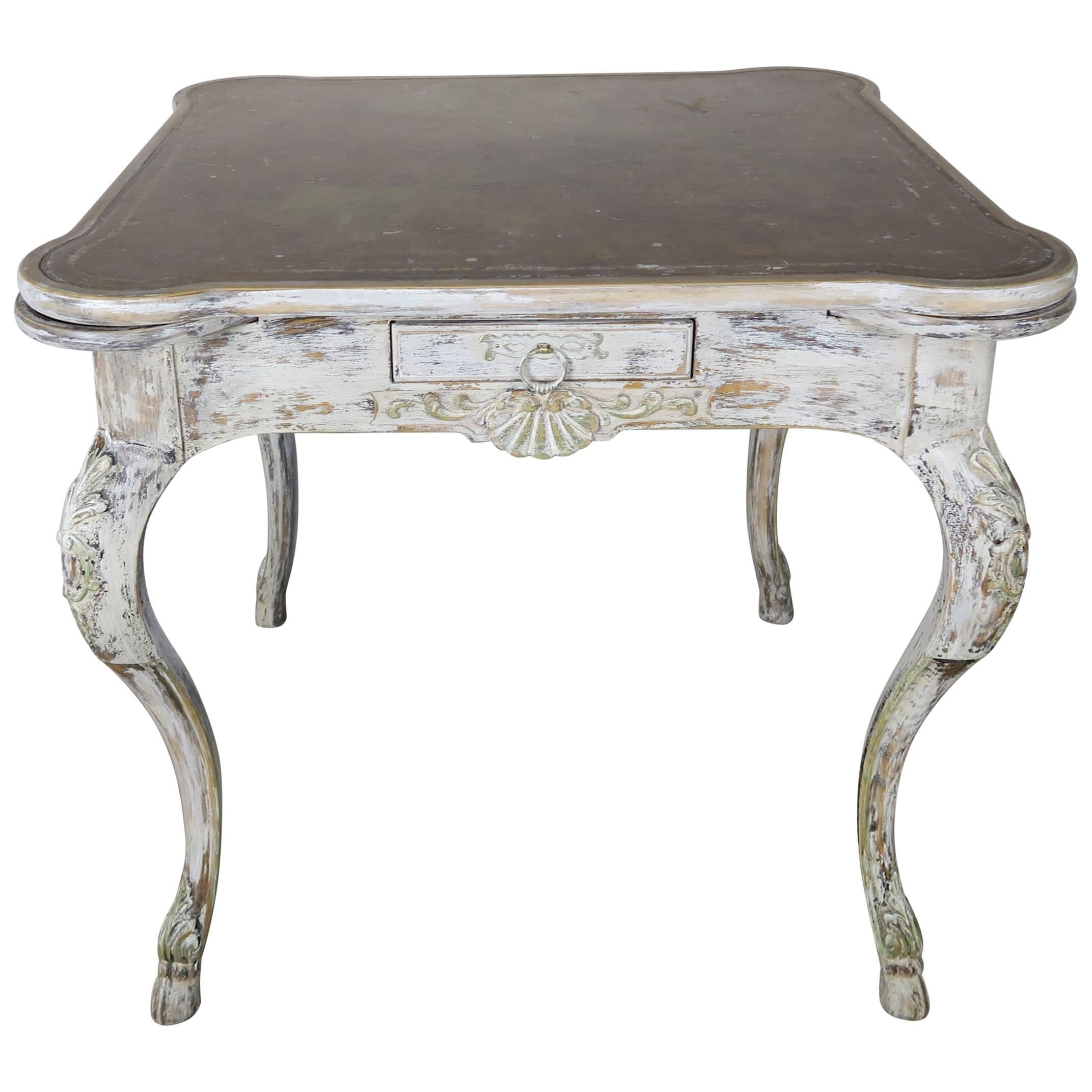 French Painted Leather Top Game Table, circa 1900s