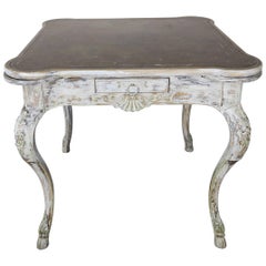 French Painted Leather Top Game Table, circa 1900s