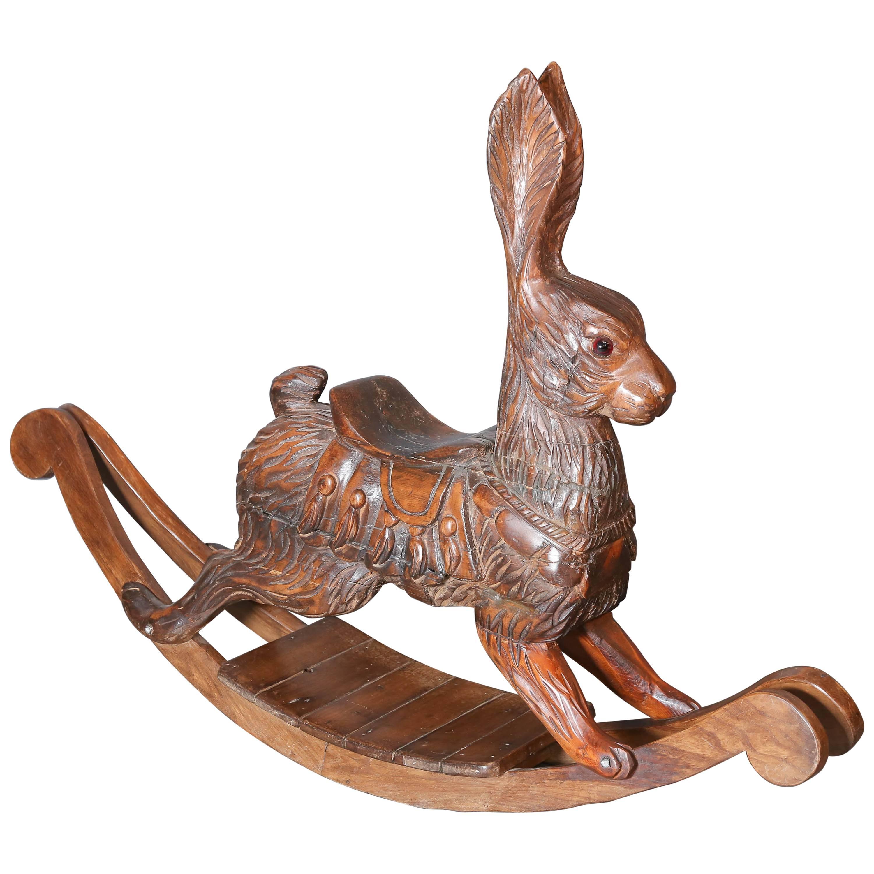 Carved Carousel Fruitwood Rabbit converted to Rocker