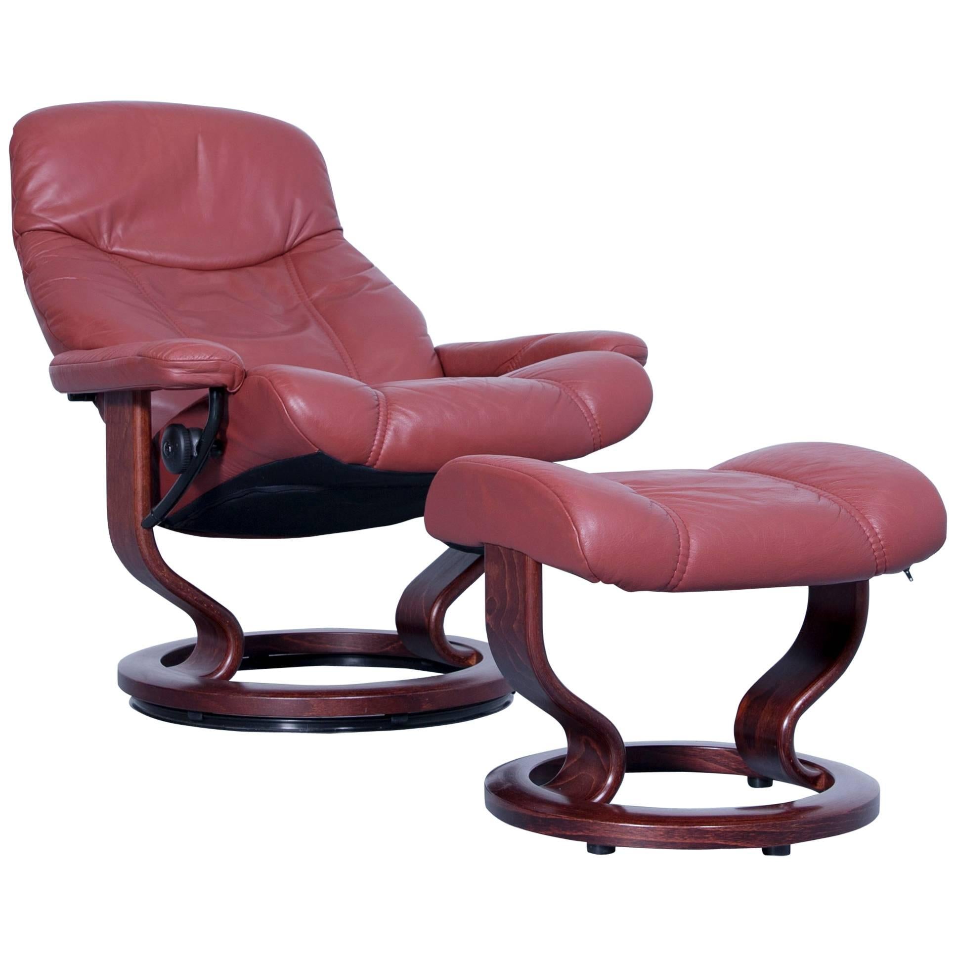 Stressless Consul M Chair Set Incl. Stool Leather Red Brown Relax Function Couch