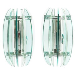 Pair of Chrome and Glass Signed 1970s Veca Wall Sconces