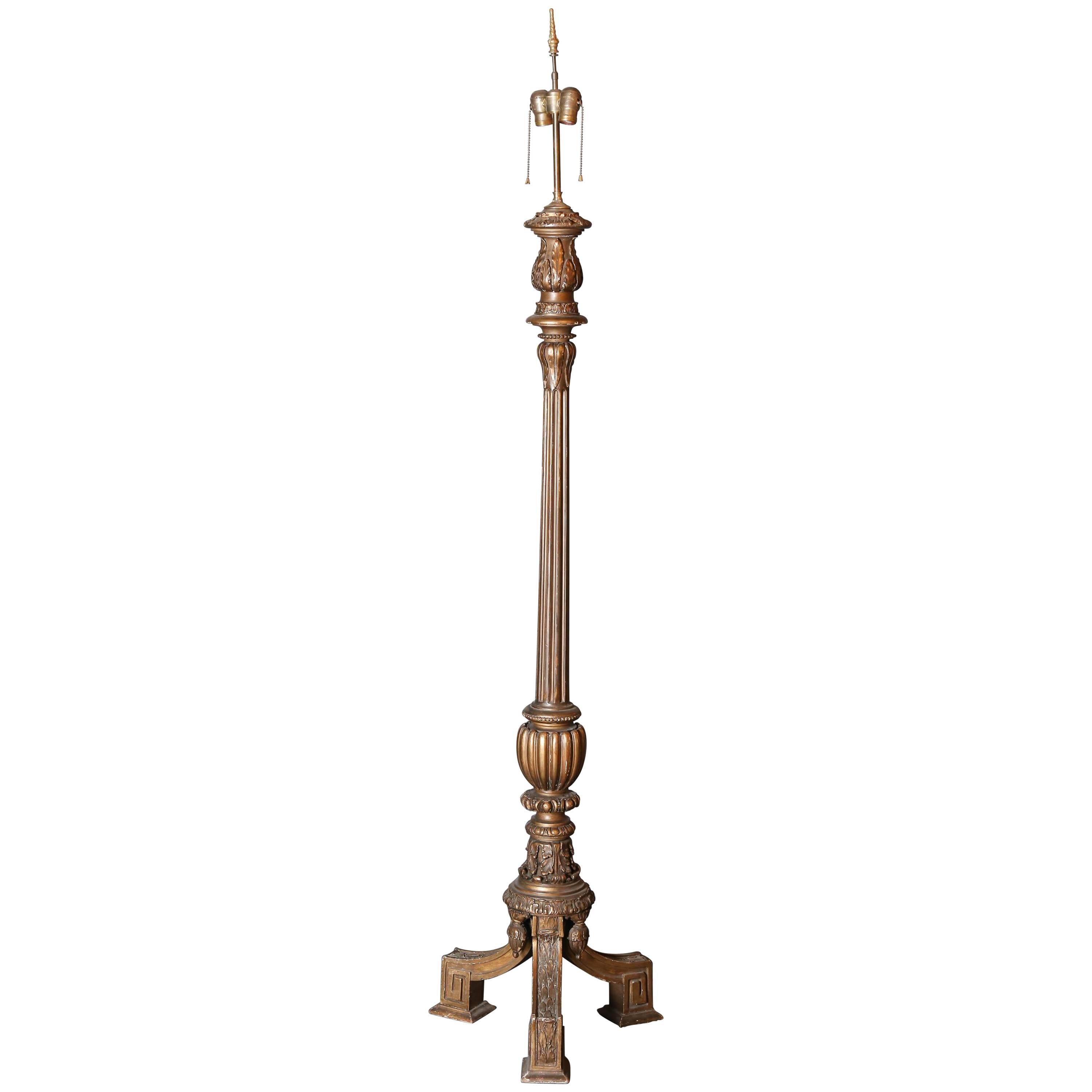 Wood Carved and Gilt Neoclassical Floor Lamp For Sale