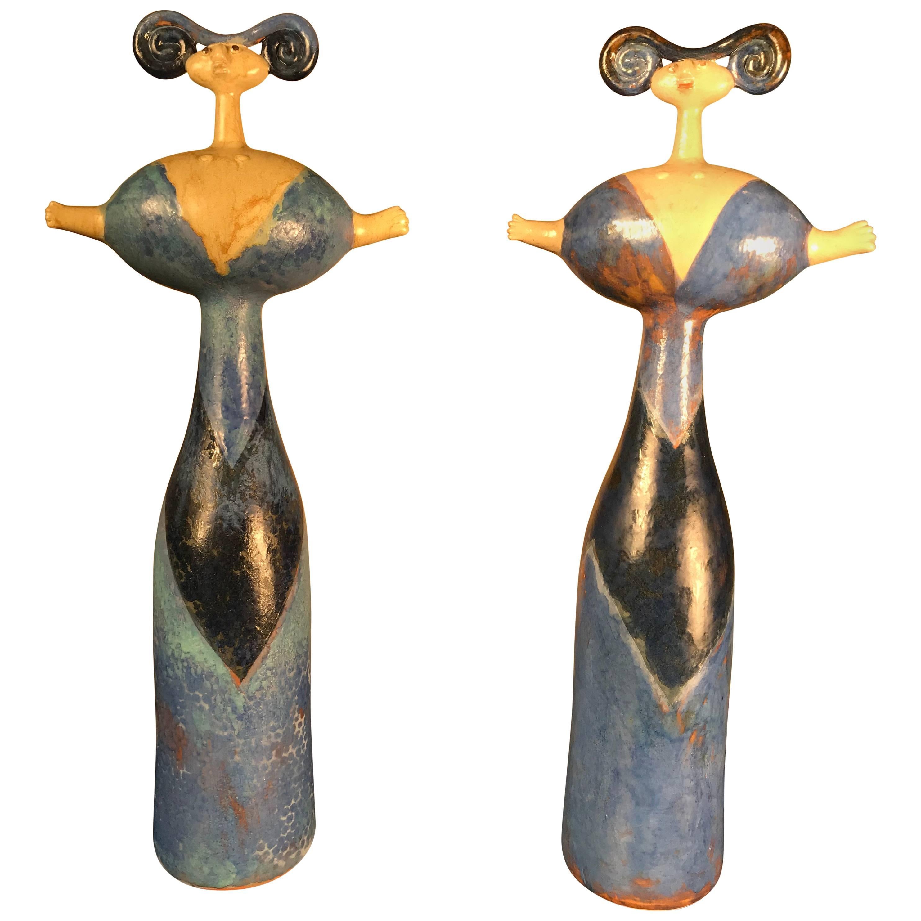 "Mimi" Master Work Pair of Sculptures Hand-Painted by Eva Fritz-Lindner