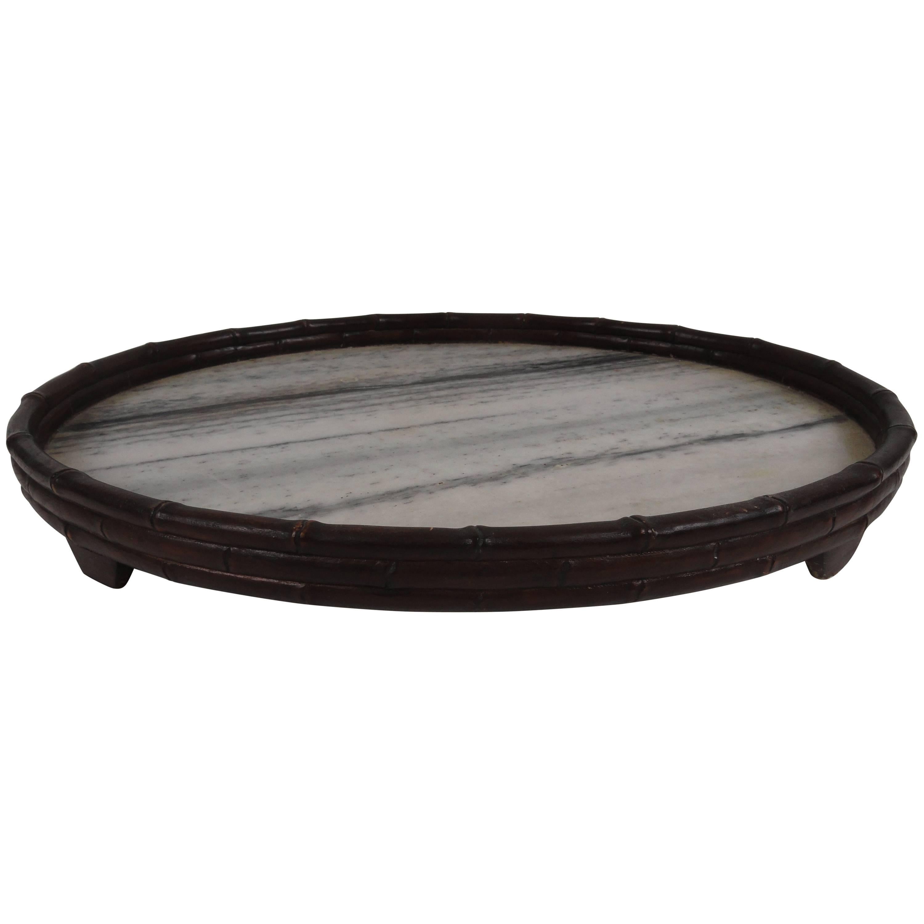 Chinese Elliptical Marble Serving Tray For Sale